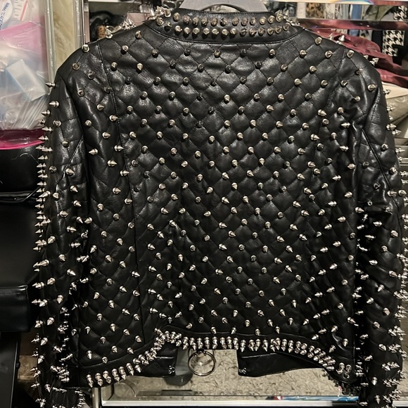 For Her NYC Black Moto Faux Spiked Leather Jacket - Picture 2 of 4